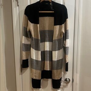Tahari Black and Tan Plaid Cardigan